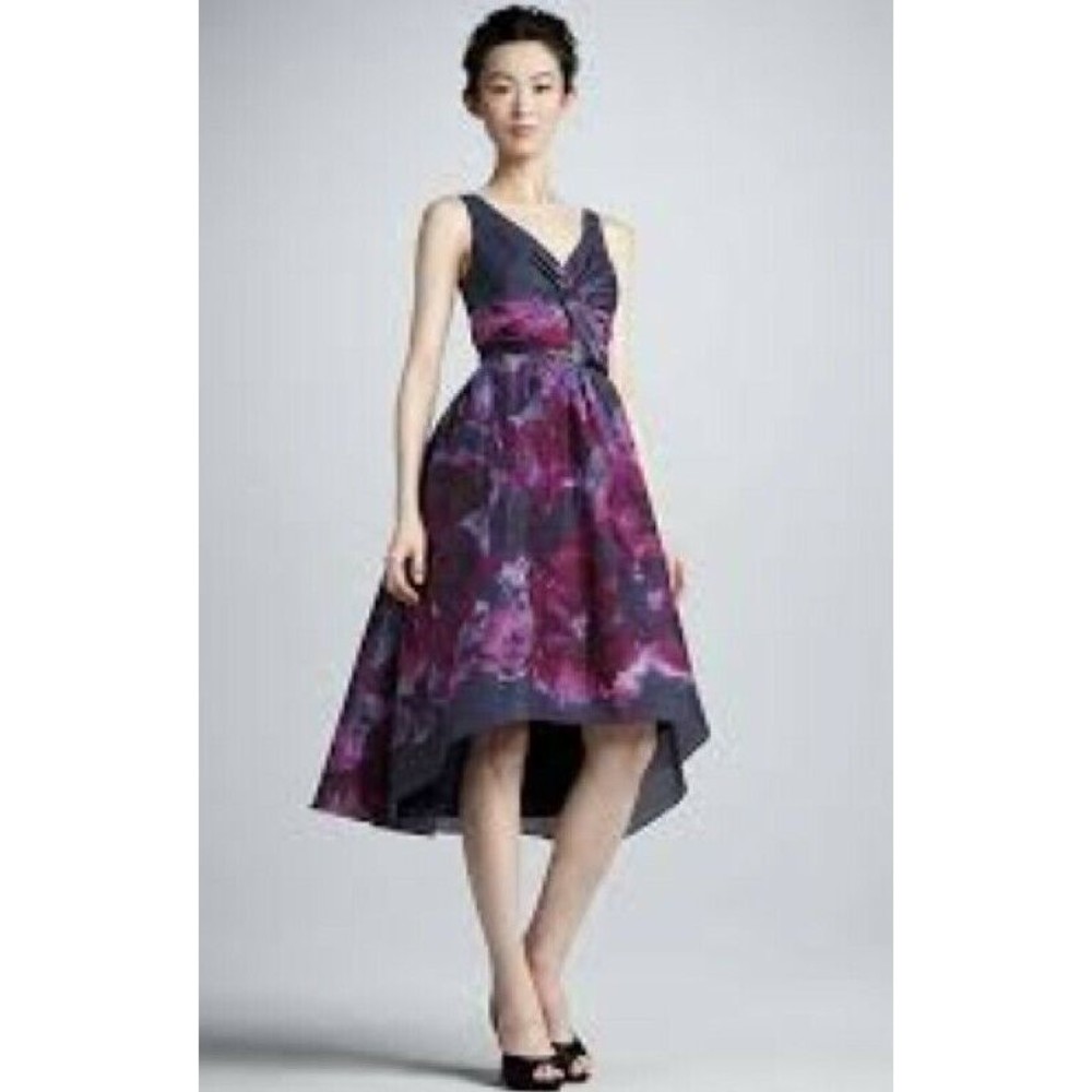 Lela Rose By Neiman Marcus Silk Blend Purple Watercolor Dress Size 6